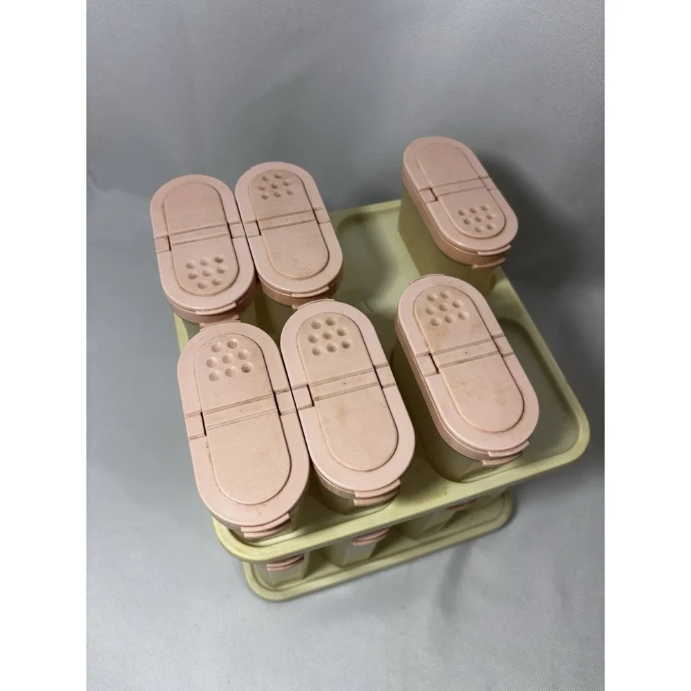 Lot Of 49 Vintage Tupperware Pink Spice Rack with Carousel, Cups, Cereal